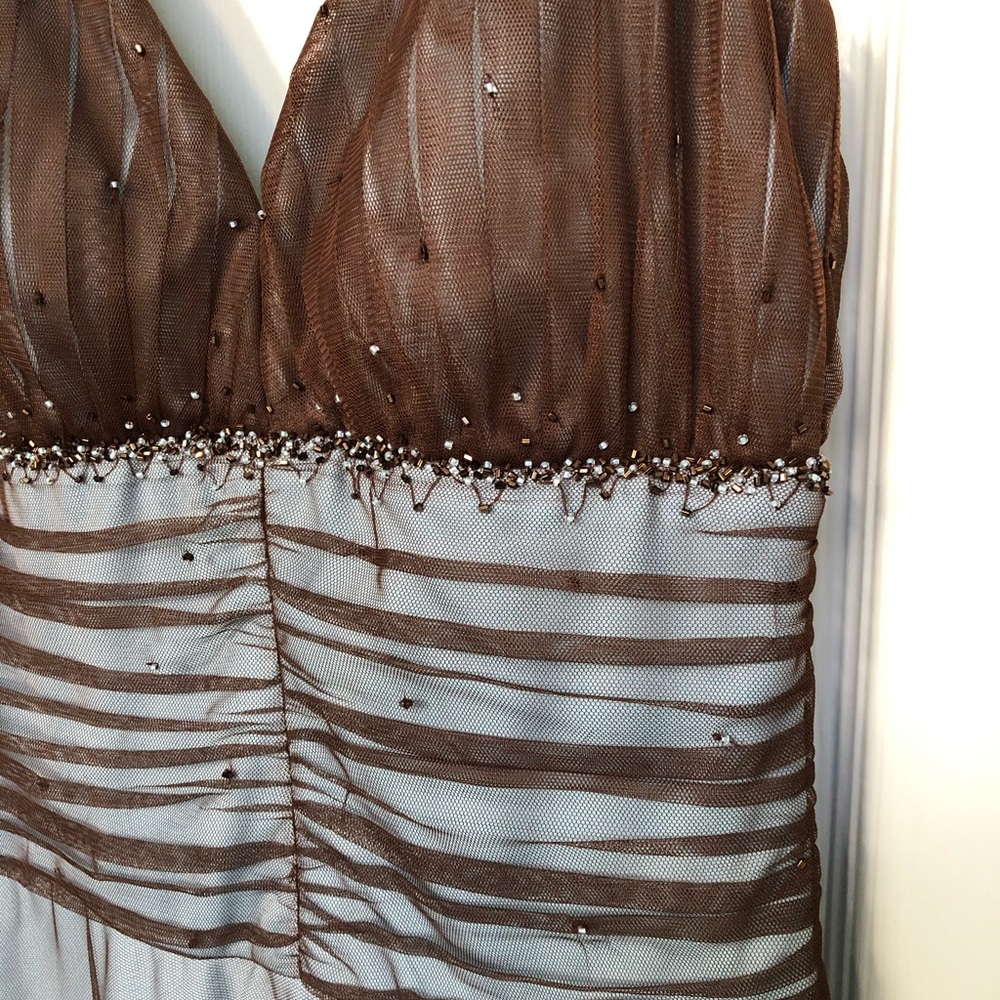 Size 4 Baby Blue and Chocolate Brown Dress - Picture 3 of 3